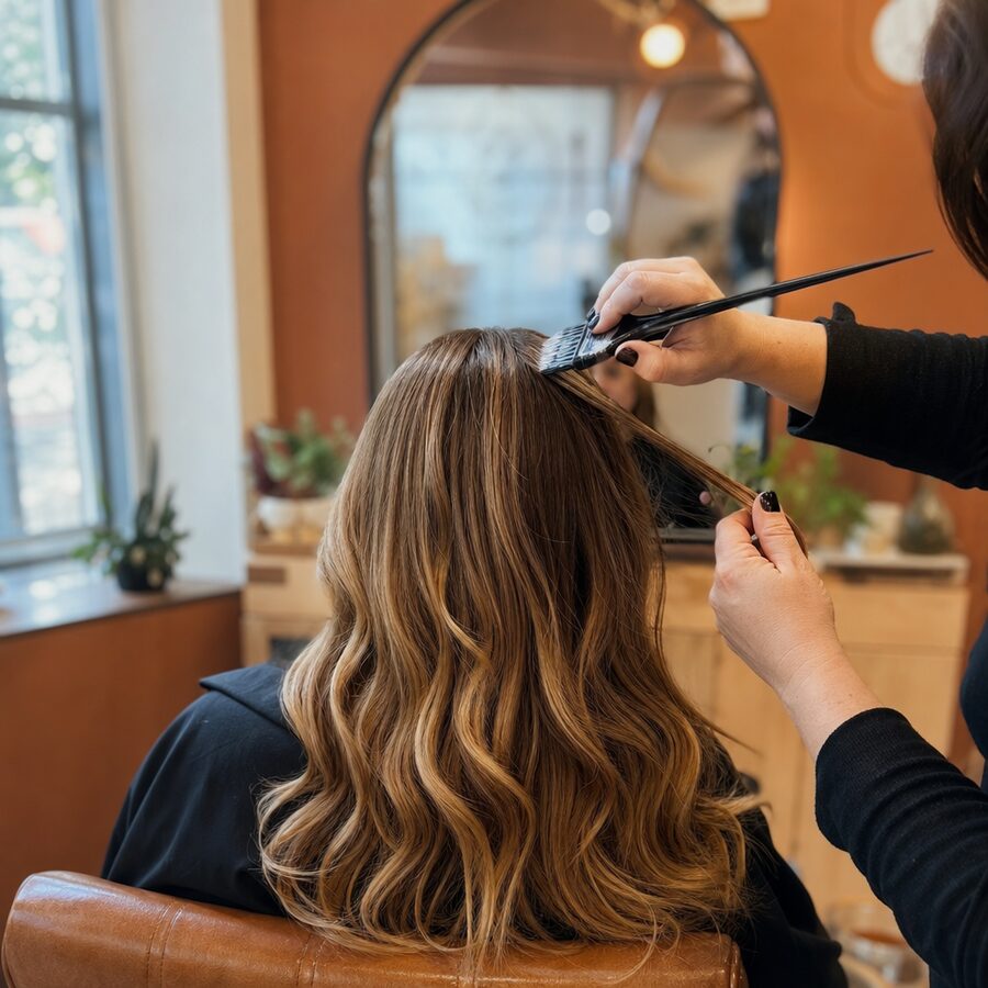 Sample image for an Instagram post: a colour service in a warm neighborhood hair salon